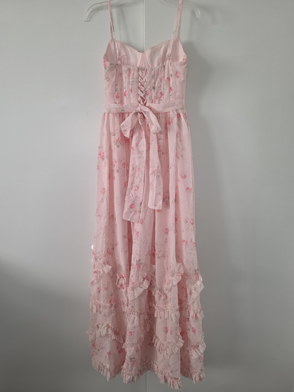 Women's Pink Floral Chiffon Dress - Picture 3 of 5